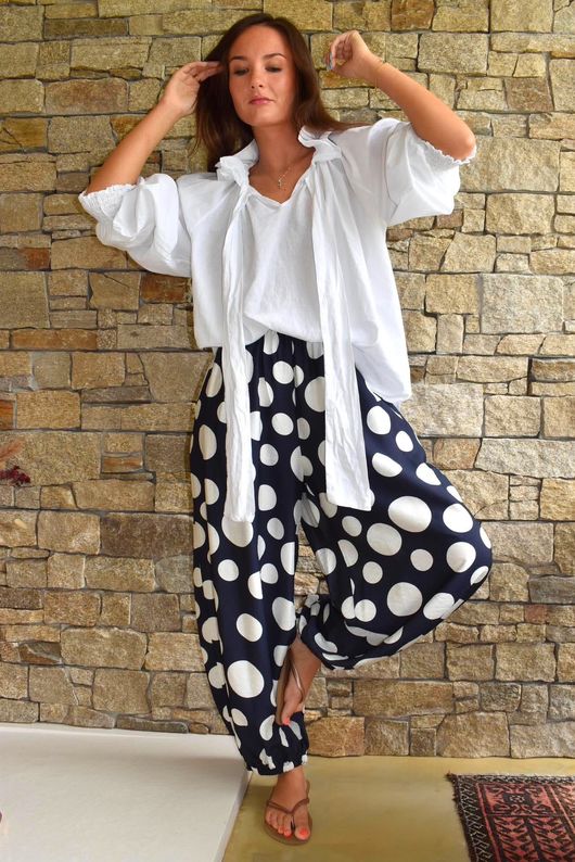 Basso Big Dot Balloon Cuff Pant Navy & White